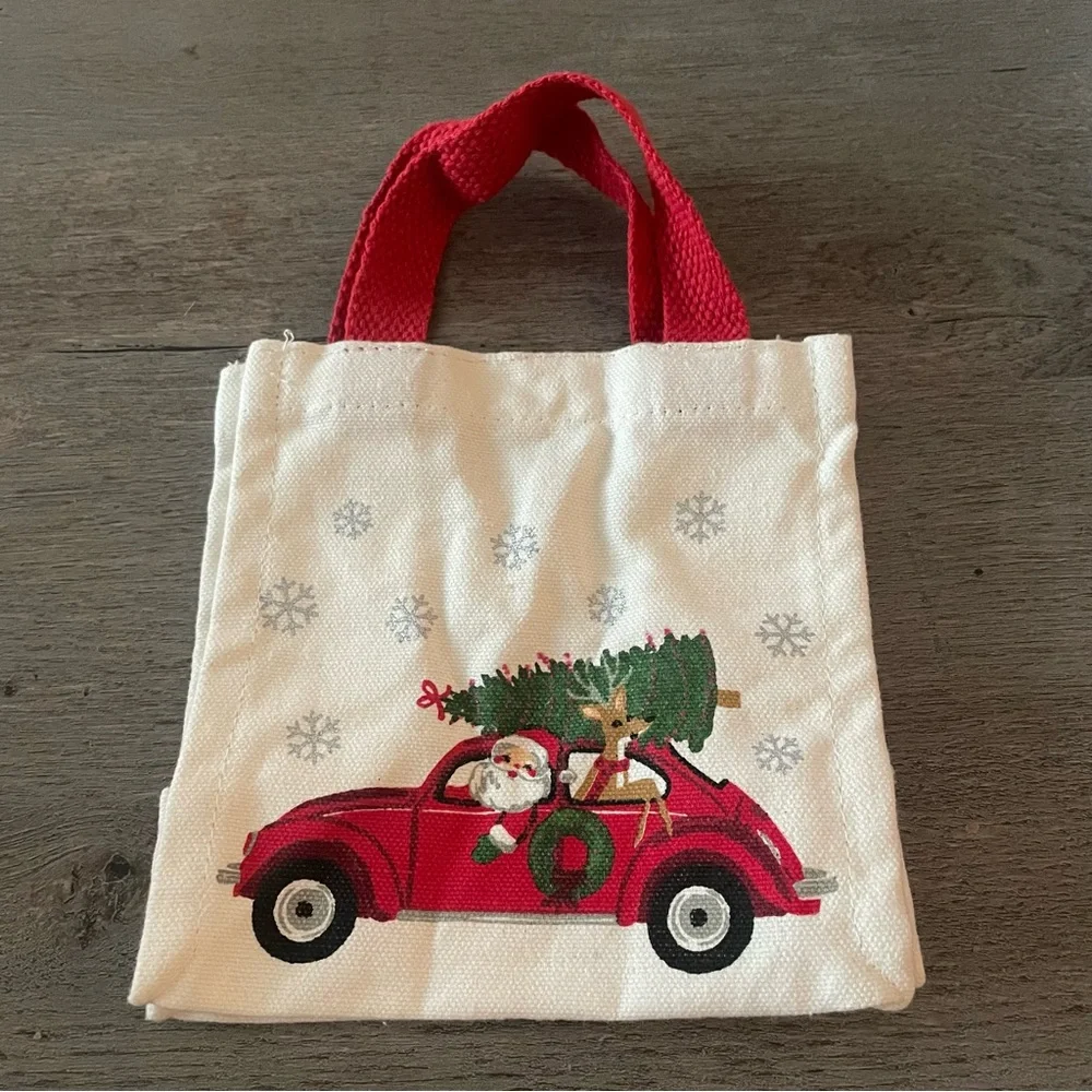Mini Festive Tote Bag with Santa and Car Design